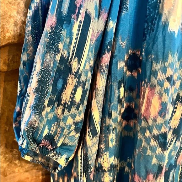 NWT Savanna Jane Turquoise Aztec Southwest Blouse 2X NEW Unique Tie In Back - Picture 3 of 16